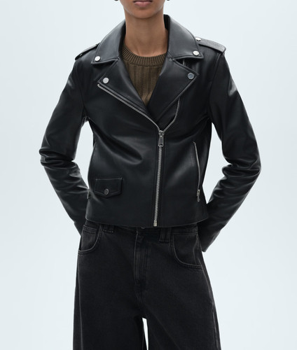 Women leather jacket - leather, black